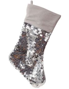 Glitrende Julestrømpe i Grå og Sølv med Paljetter 39x22 cm