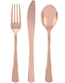 18 Delers Eksklusivt Gjenbrukbart Rosegullfarget Speilblankt Plastbestikk