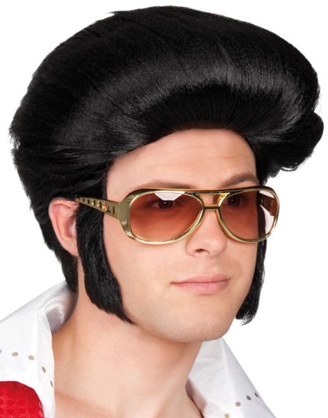 Svart Elvis Inspirert Parykk med Skinnskjegg