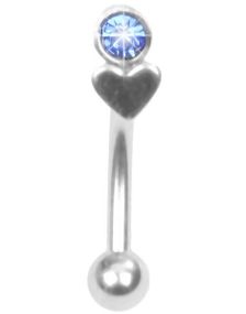 Øyenbrynspiercing med Hjerte og Blå Sten - 1.2 x 8 mm