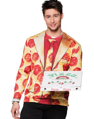 Fotorealistisk T-skjorte med Pizza Trykk og Lang Arm