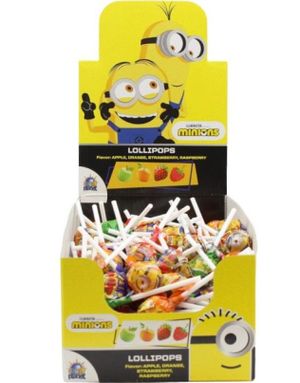 120 stk Minion Lollipops - Assorterte Kjærligheter på Pinne med Fruktsmak - Hel Eske 1,2 kg