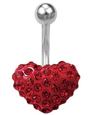 Hjerteformet Navlepiercing med Stener - Rød
