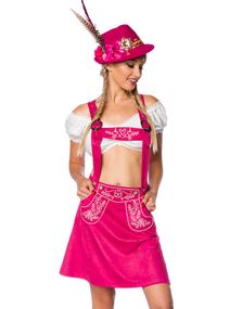 Kort A-Formet Oktoberfestskjørt i Rosa med Seler og Broderi