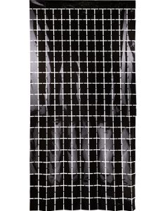 Svart Rutete Metalisk Partygardin/Glittergardin 100x200 cm
