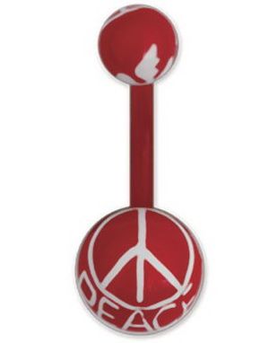 Navlepiercing i Rød og Hvit med Peace Tegn
