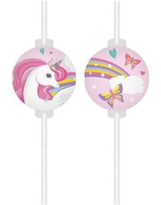 4 stk Enhjørning Papirsugerør  - Unicorn Rainbow