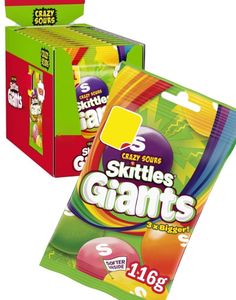 DATOVARE - 14 stk Skittles Crazy Sours Giants - Tyggepastiller med Forskjellige Sure Fruktsmaker - Hel Eske 1,62 kg