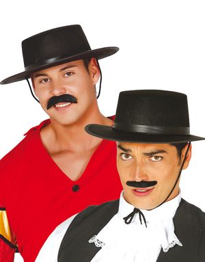Svart Zorro / V for Vendetta / Spansk Hatt med Snor og Bånd