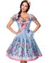 Lys Blå Dirndl Oktoberfestkjole i Luksuskvalitet med Utformet Blomster på Forkle - Strl XS