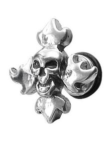 Flaming Skull Cross - Fake Piercing