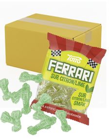 1784678400_130 stk Toms Ferrari Sur Citron/Lime - Bilformede Vingummibiter med Sur Sitron og Limesmak - Hel Eske 3,6 kg