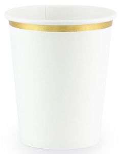 6 stk Hvite Pappkrus med Gullkant 220 ml
