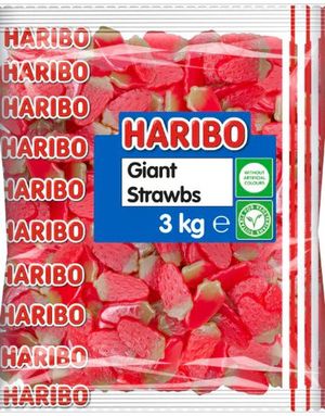 3 kg Haribo Giant Strawbs - Kjempestor Pose med Jordbær Vingummi