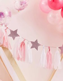 Banner med Dusker og Stjerner i Rosa og Hvit 2 meter - Pamper Party