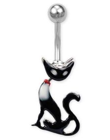 Stilig Navlepiercing med Svart Katt og Bevegelig Ledd