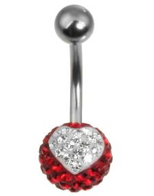Sparkling Heart Navlepiercing - Rød/Hvit