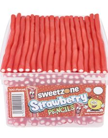100 stk Sweetzone Strawberry Pencils / Godteristenger - Halal Sertifisert