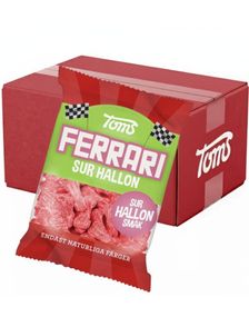 1795305600_130 stk Toms Ferrari Sur Hallon - Bilformede Vingummibiter med Sur Bringebærsmak - Hel Eske 3,6 kg
