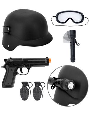 S.W.A.T. Sett - Hjelm med Briller og Lykt, Pistol og Granater