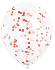 6 stk 30 cm Gjennomsiktige Ballonger med Rød Konfetti