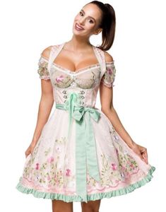 Lys Rosa Dirndl Oktoberfestkjole i Luksuskvalitet med Utformet Blomster på Forkle