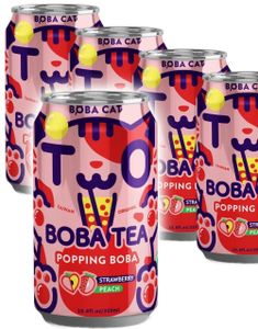 DATOVARE - 24 stk Boba Cat Peach Strawberry - Popping Bubble/Boba Tea - Helt Brett 24x320 ml (Taiwan)