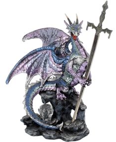 Blå og Lilla Dragefigur med Brevåpner-Sverd 20 cm