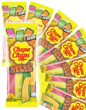 18 stk Chupa Chups Sour Belts Mix - Sure Godteribelter med Forskjellige Smaker - Hel Eske 1,62 kg