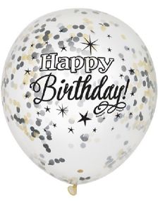 6 stk 30 cm Happy Birthday Svarte Konfettiballonger