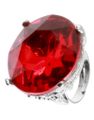 Sølvfarget Ring med Rød Rund Sten - Justerbar