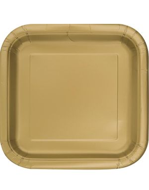 16 stk Små Firkantede Gullfargede Papptallerkener 17 cm
