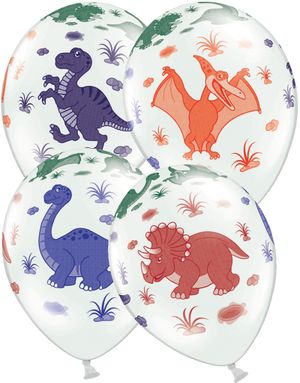 6 stk 30 cm Hvite Ballonger med Dinosaurmotiv