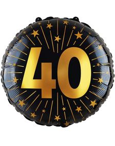 40-års Feiring - Svart og Gull Folieballong 46 cm