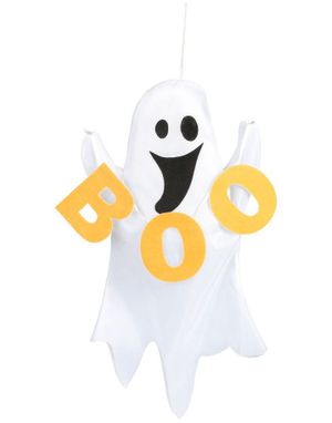 Hengende Spøkelse Dekorasjon med "BOO" Tekst 70 cm