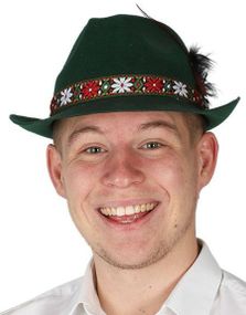 Grønn Oktoberfesthatt med Bånd og Fjær