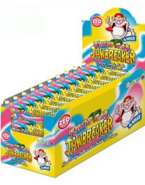 40 stk 4-pk Zed Jawbreaker med Tropesmak og Kjerne av Tyggegummi 1320 g - Hel Eske