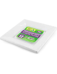 12 stk Firkantede Gjenbrukbare Hvite Plastikktallerkener 18 cm