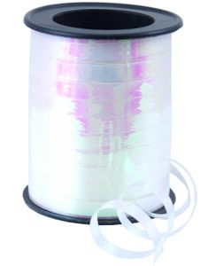 Hvitt Ballongbånd / Gavebånd med Metallic Rosa Skinn 45 Meter