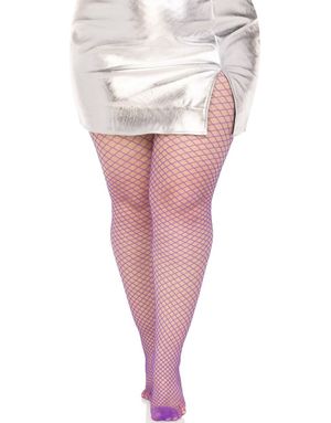 Plus size fiskenett strømpebukse - Lilla