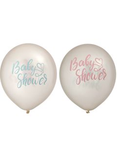 6 stk Rosa og Blå Babyshower Ballonger 30 cm
