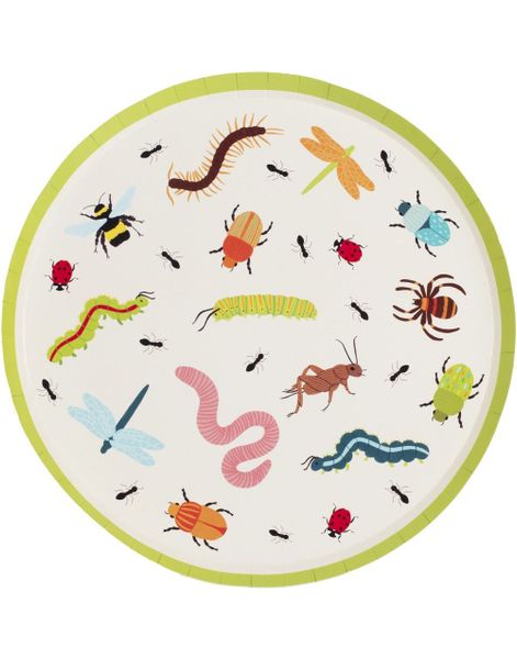 8 stk Papptallerkener med Insektmotiv 24 cm - Bug Party