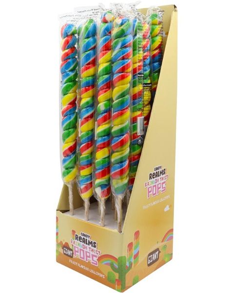 16 stk Candy Realms Giant Rainbow Twist Pops - Regnbuefargede Lange Spiralformede Kjærligheter på Pinne 2 kg