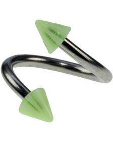 Curve Øyenbrynspiercing med Grønne og Hvite Spikes - 1.2 x 8 mm