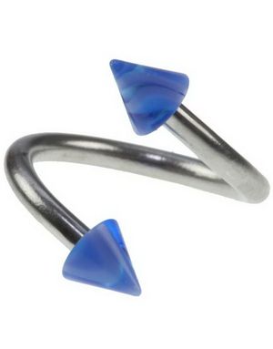 Curve Øyenbrynspiercing med Blå og Hvite Spikes - 1.2 x 8 mm