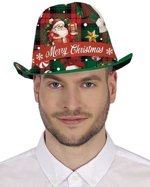 Fedorahatt med Julemotiver og "Merry Christmas" Tekst