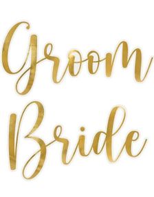 "Bride" og "Groom" Klistremerker i Gull