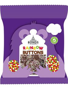 Rainbow Buttons - Sjokolade med Strøssel - Bonds of London 40 gram (UK)