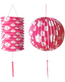 Sett med Rosa Rund og Sylinderformet Papirlanterner 
