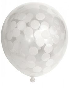 6 stk 30 cm Gjennomsiktige Ballonger med Hvite Store Konfettier
